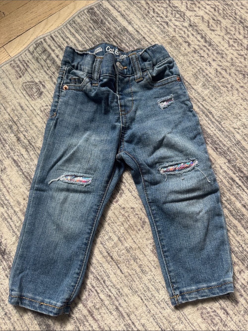 Cat & Jack Blue Distressed Jeans with Colorful Patch Detail